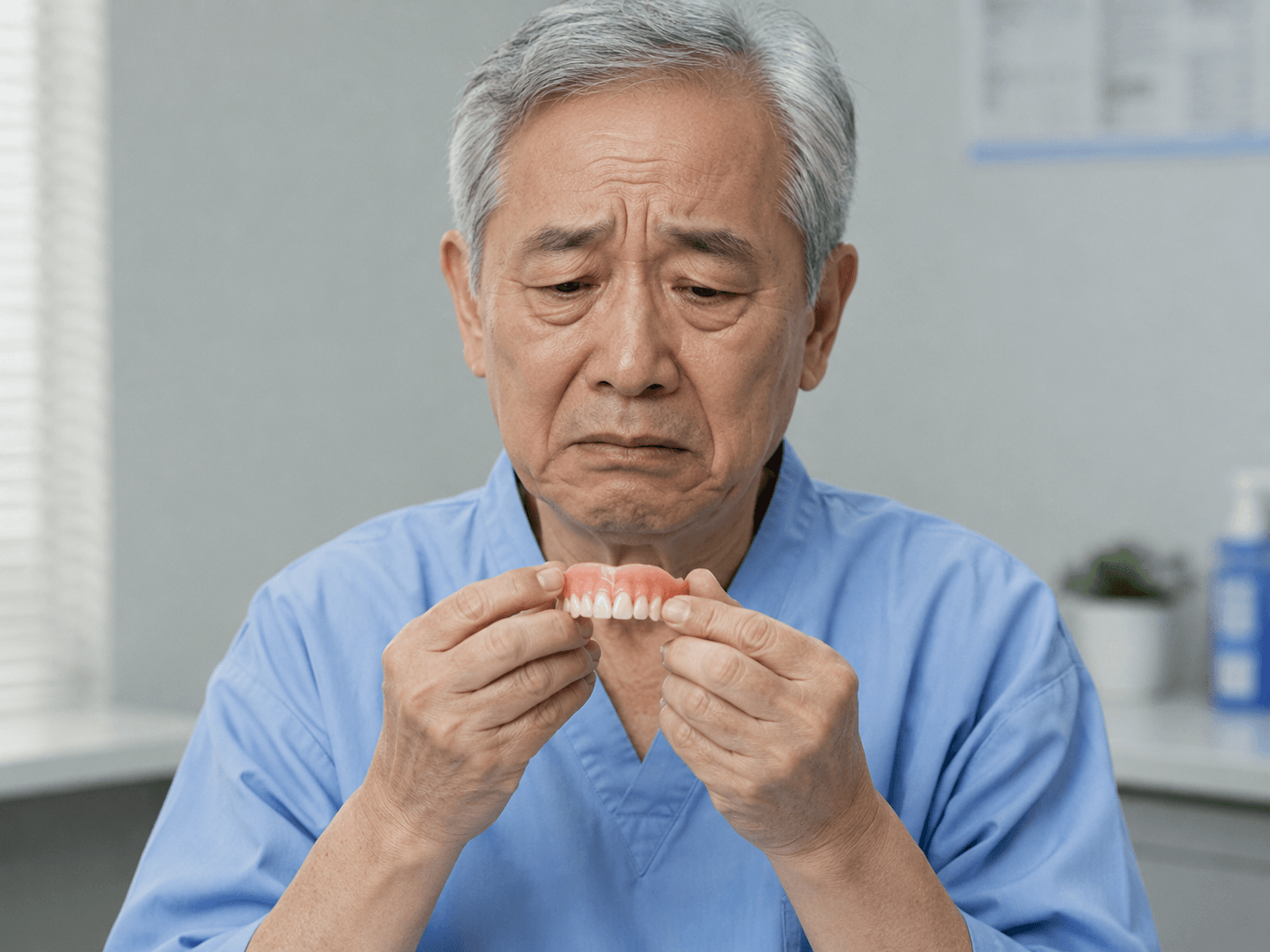 Paciente em avaliação odontológica por dentadura machucando a gengiva na Freitas Odontologia em Campinas.