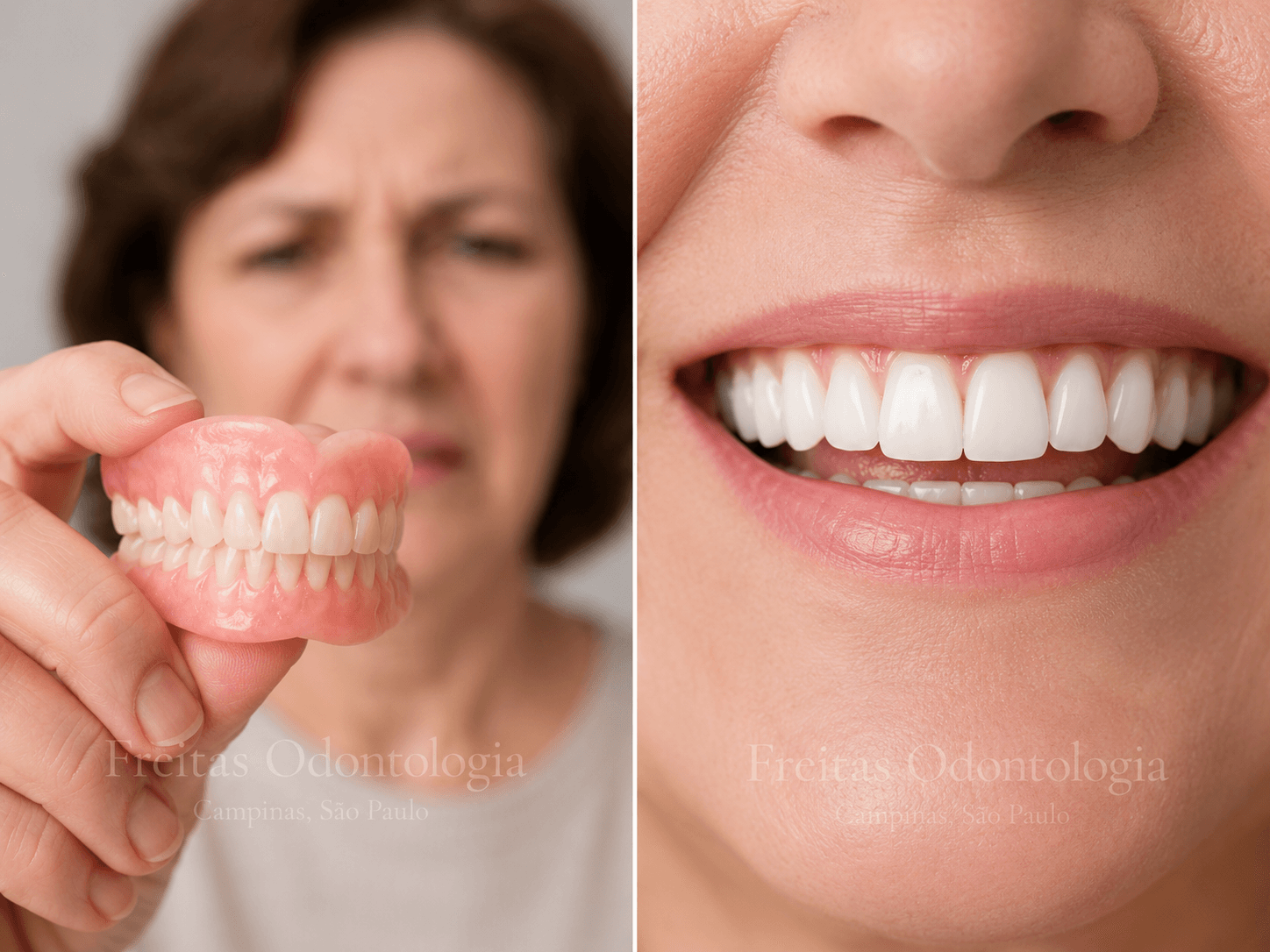 Paciente em consulta odontológica sobre dentadura frouxa em Campinas na Freitas Odontologia