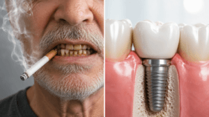 Paciente fumante em avaliação para implante dentário e protocolo fixo em Campinas com planejamento odontológico na Freitas Odontologia.